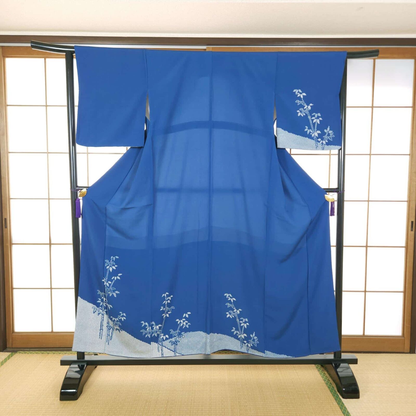 Capri blue Houmongi with bamboo motifs