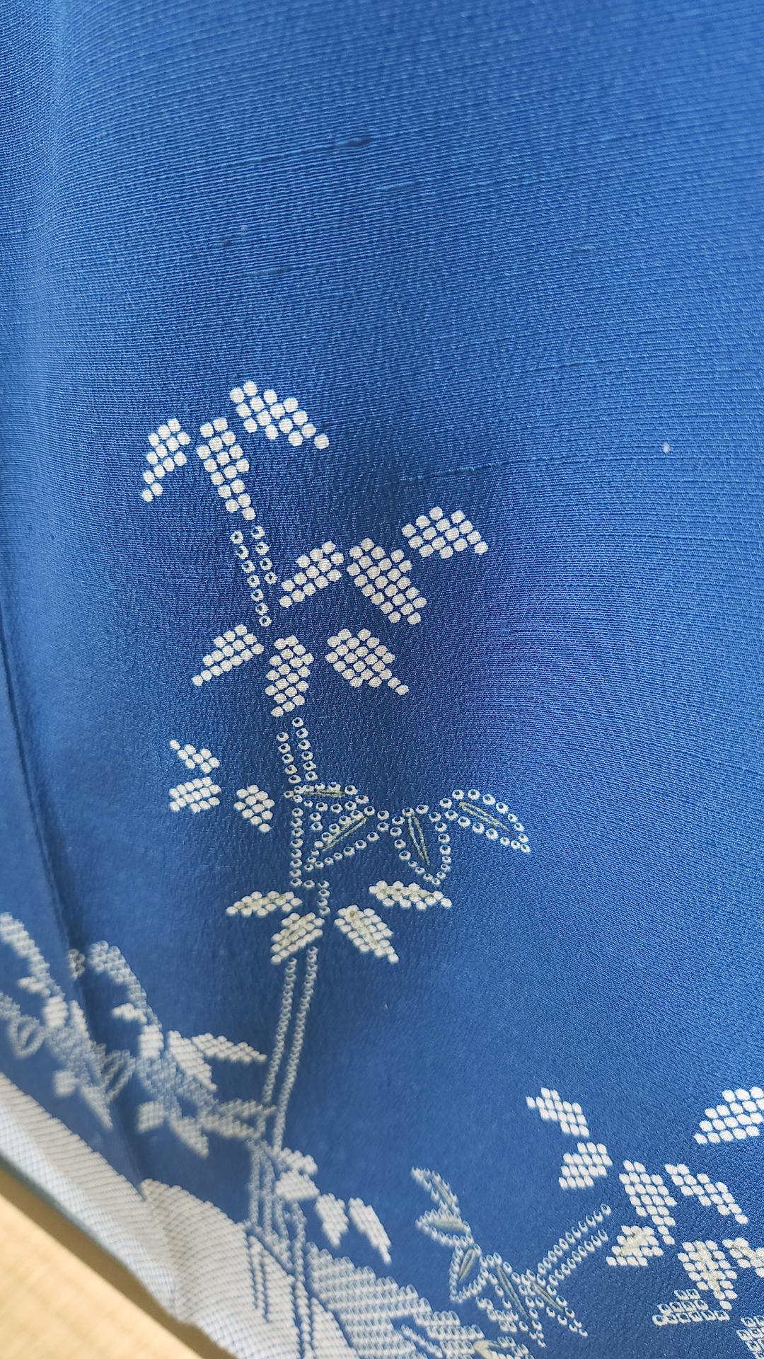 Capri blue Houmongi with bamboo motifs