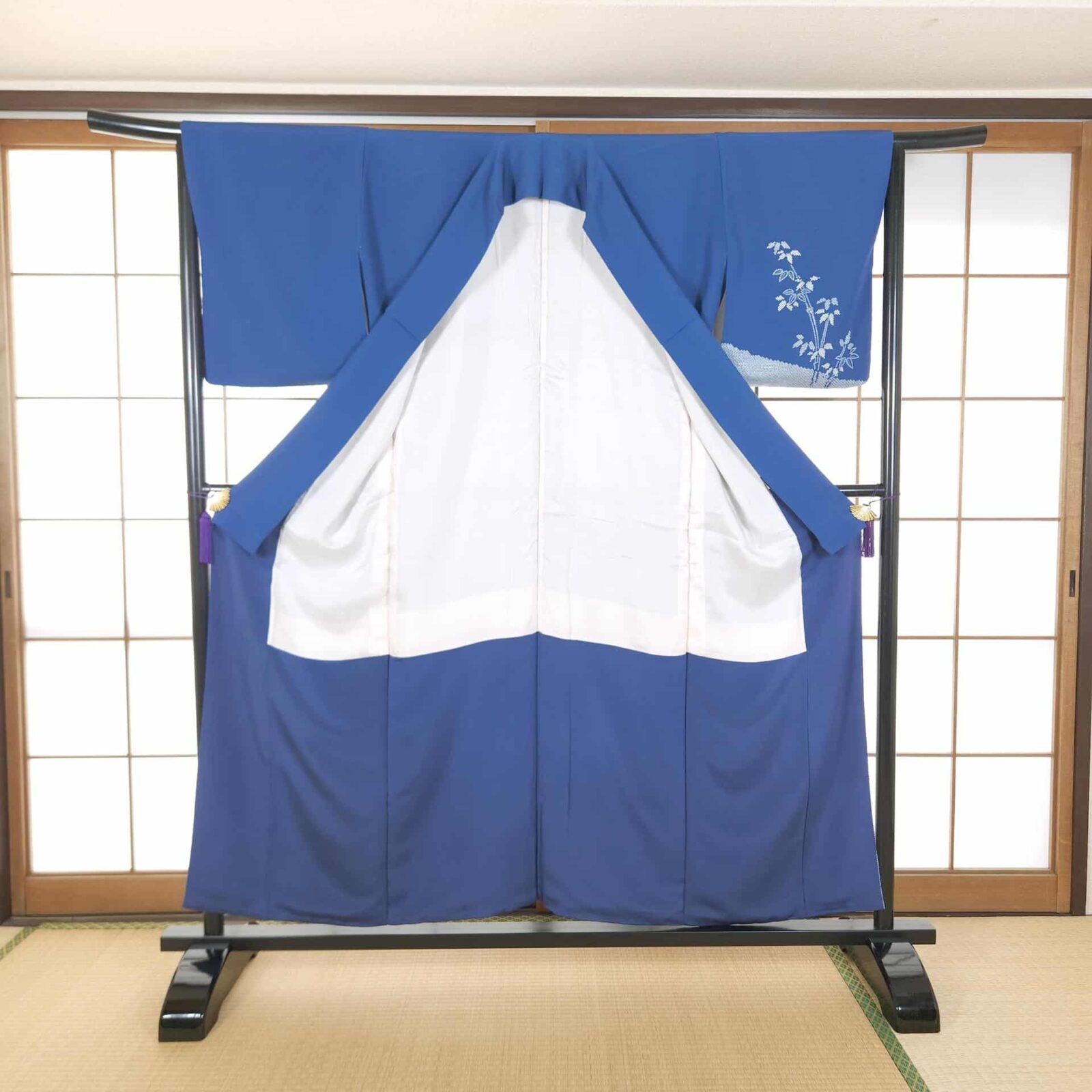 Capri blue Houmongi with bamboo motifs