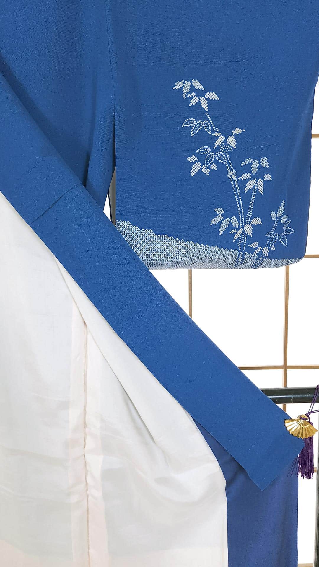Capri blue Houmongi with bamboo motifs