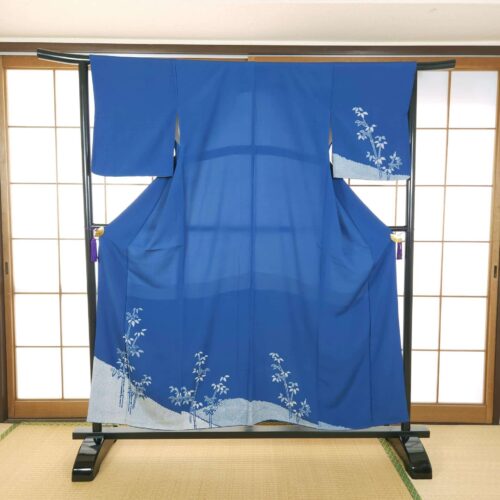 Capri blue Houmongi with bamboo motifs