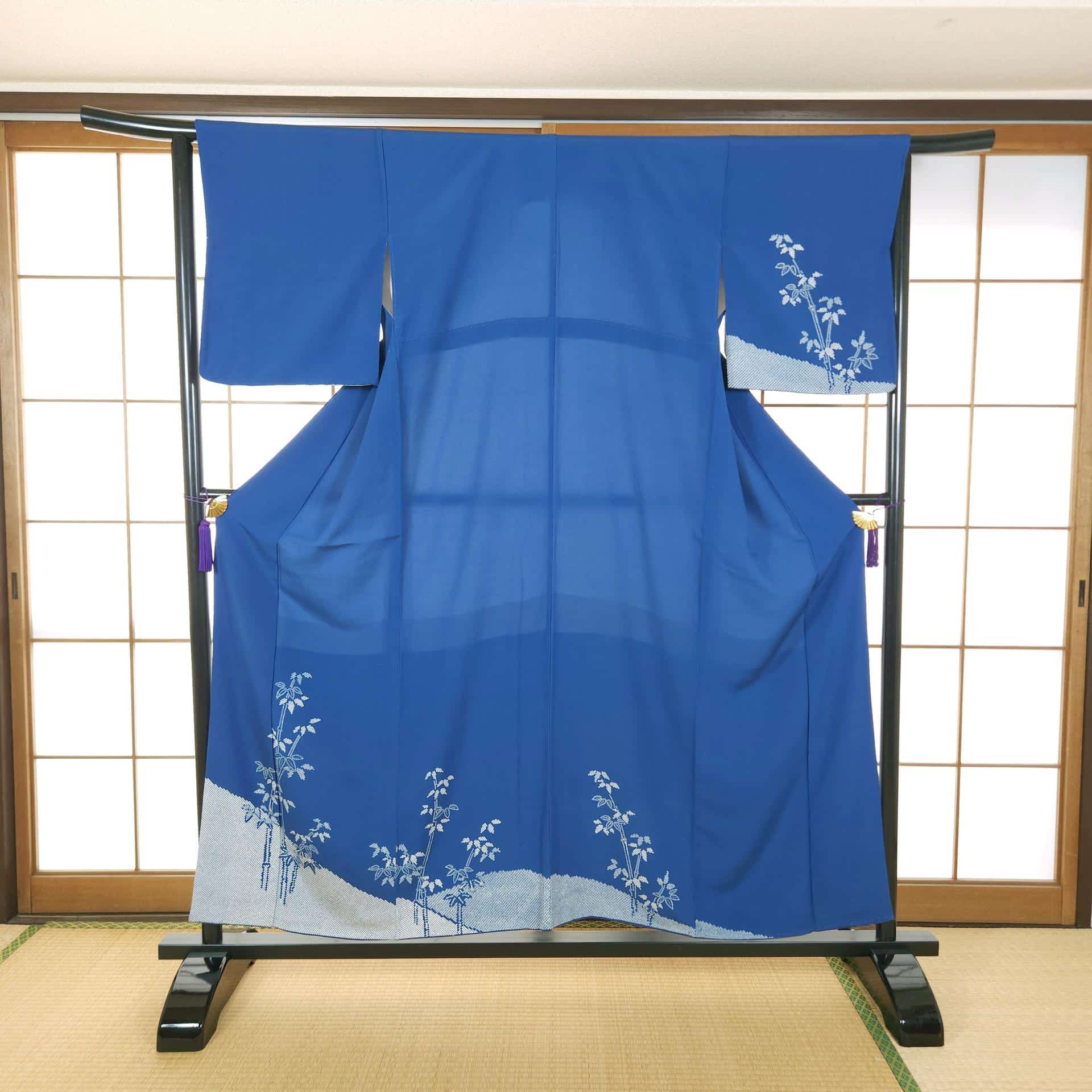 Capri blue Houmongi with bamboo motifs