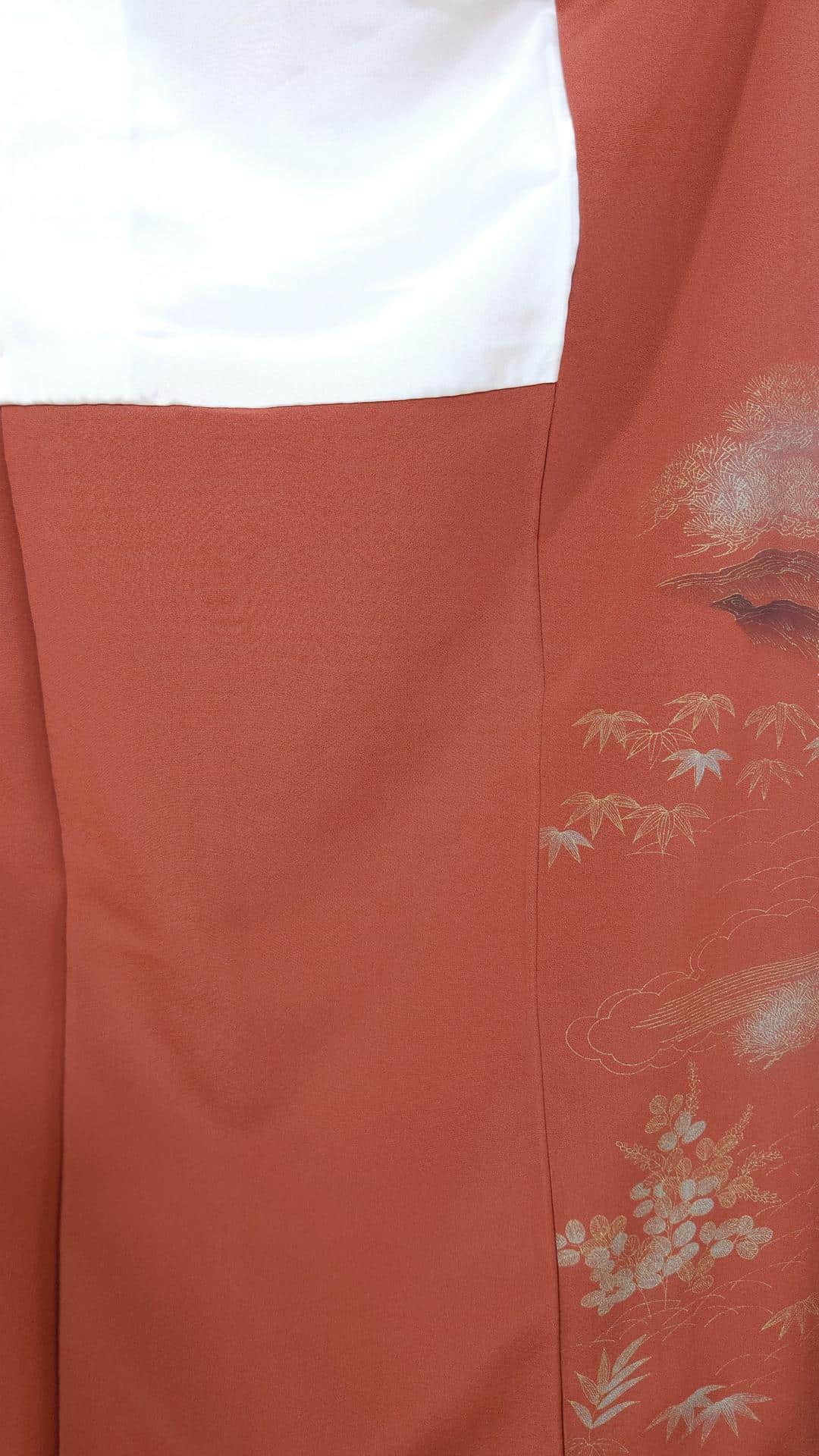 Coral red Iro Tomesode with floral carts
