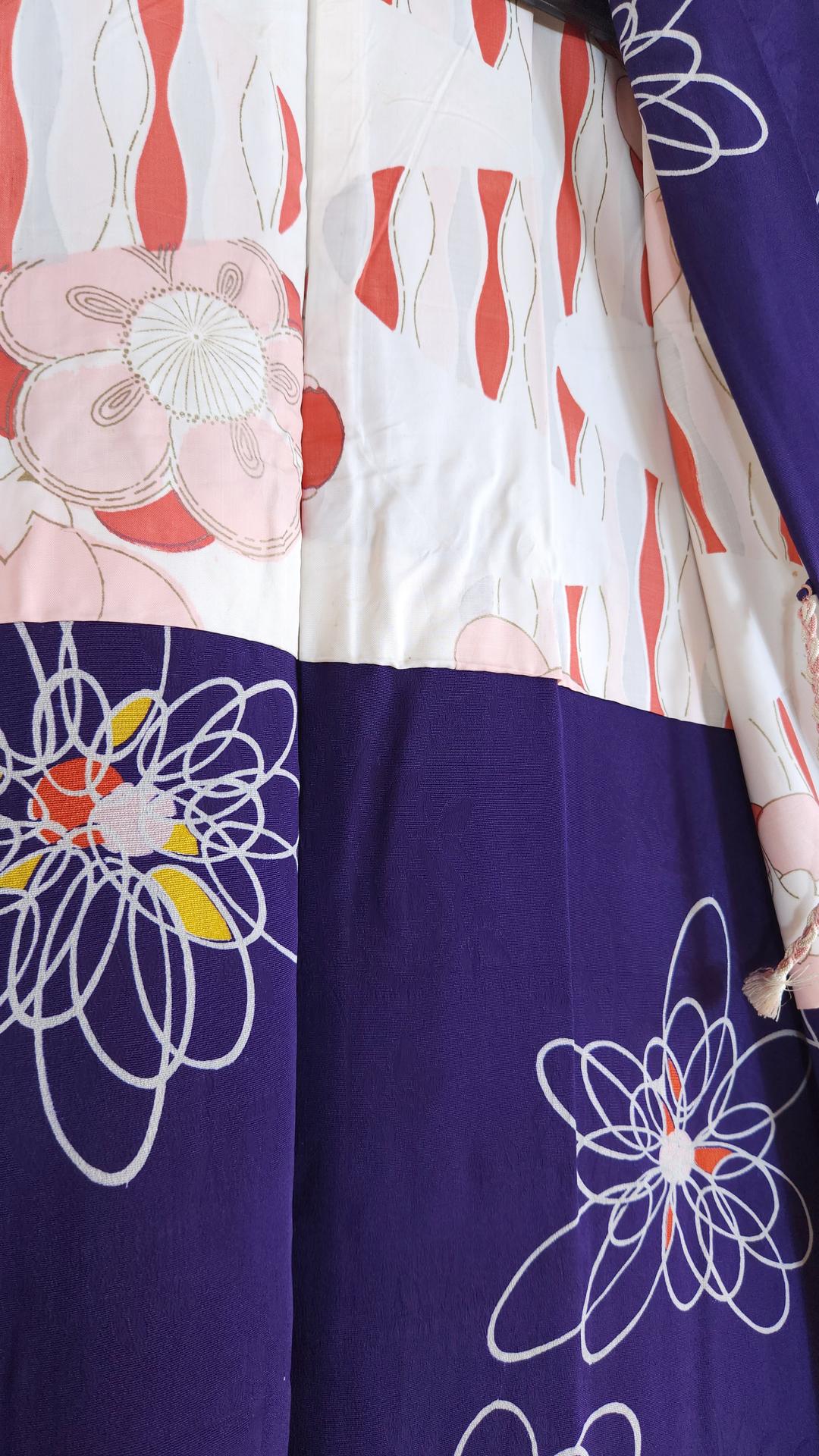 Deep violet vintage Haori with stylized flowers