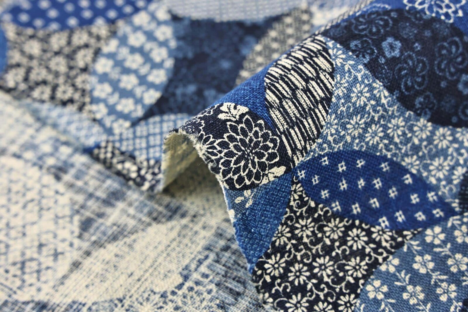 Japanese fabric Boro style in blue and ecru