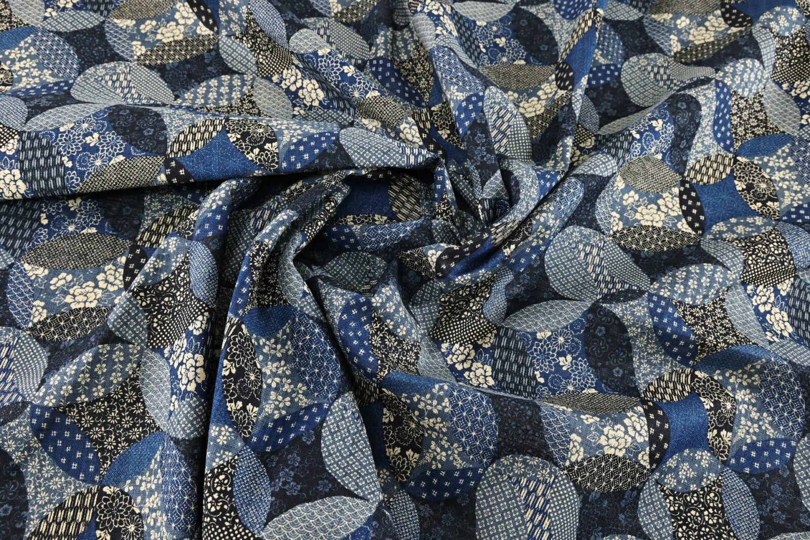 Japanese fabric Boro style in blue and ecru