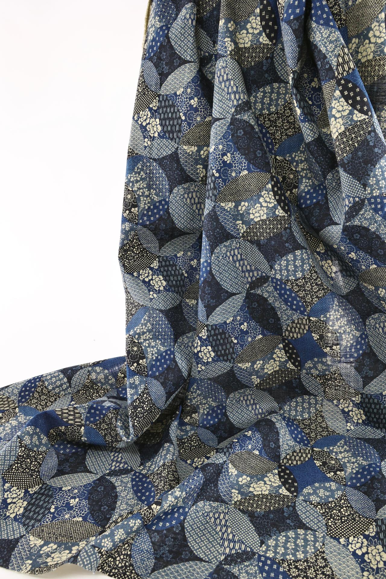 Japanese fabric Boro style in blue and ecru