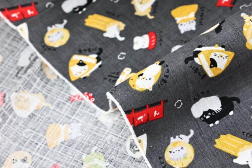 Japanese kawaii Oden Neko fabric black background