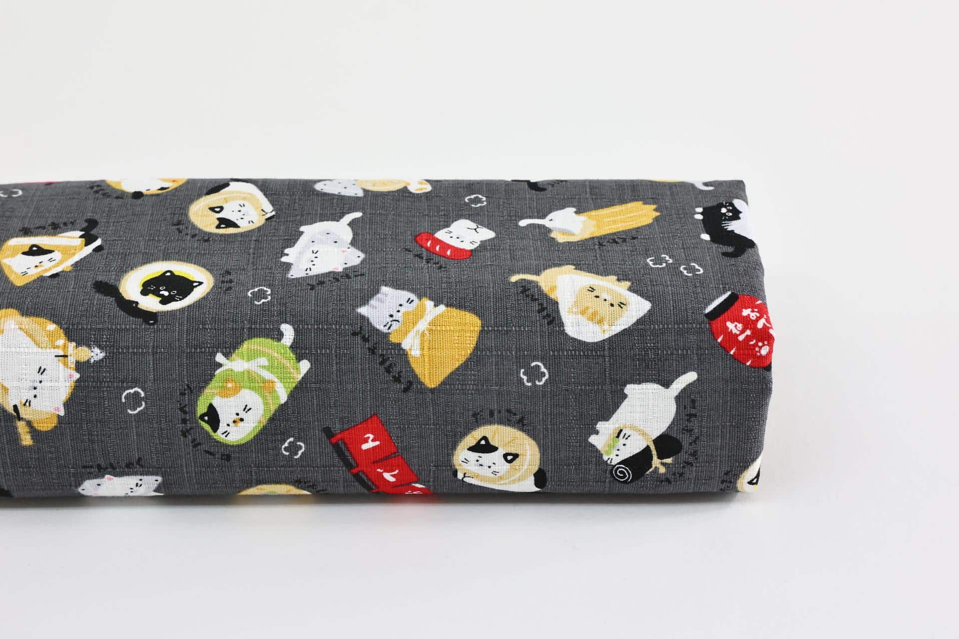 Japanese kawaii Oden Neko fabric black background