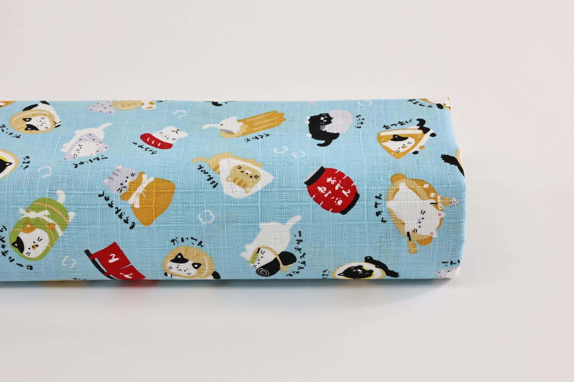 Japanese kawaii Oden Neko fabric blue background