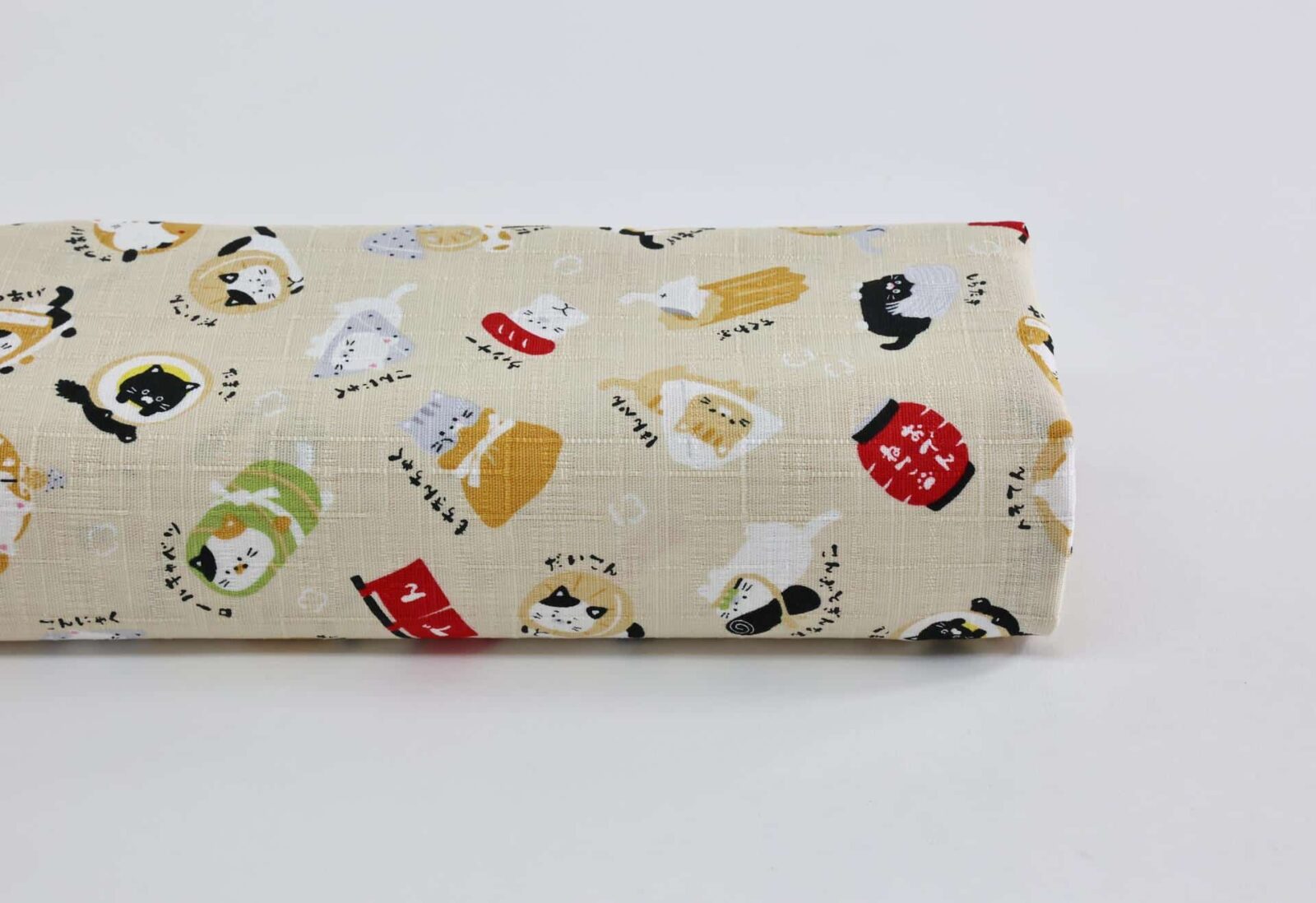 Japanese kawaii Oden Neko fabric cream background
