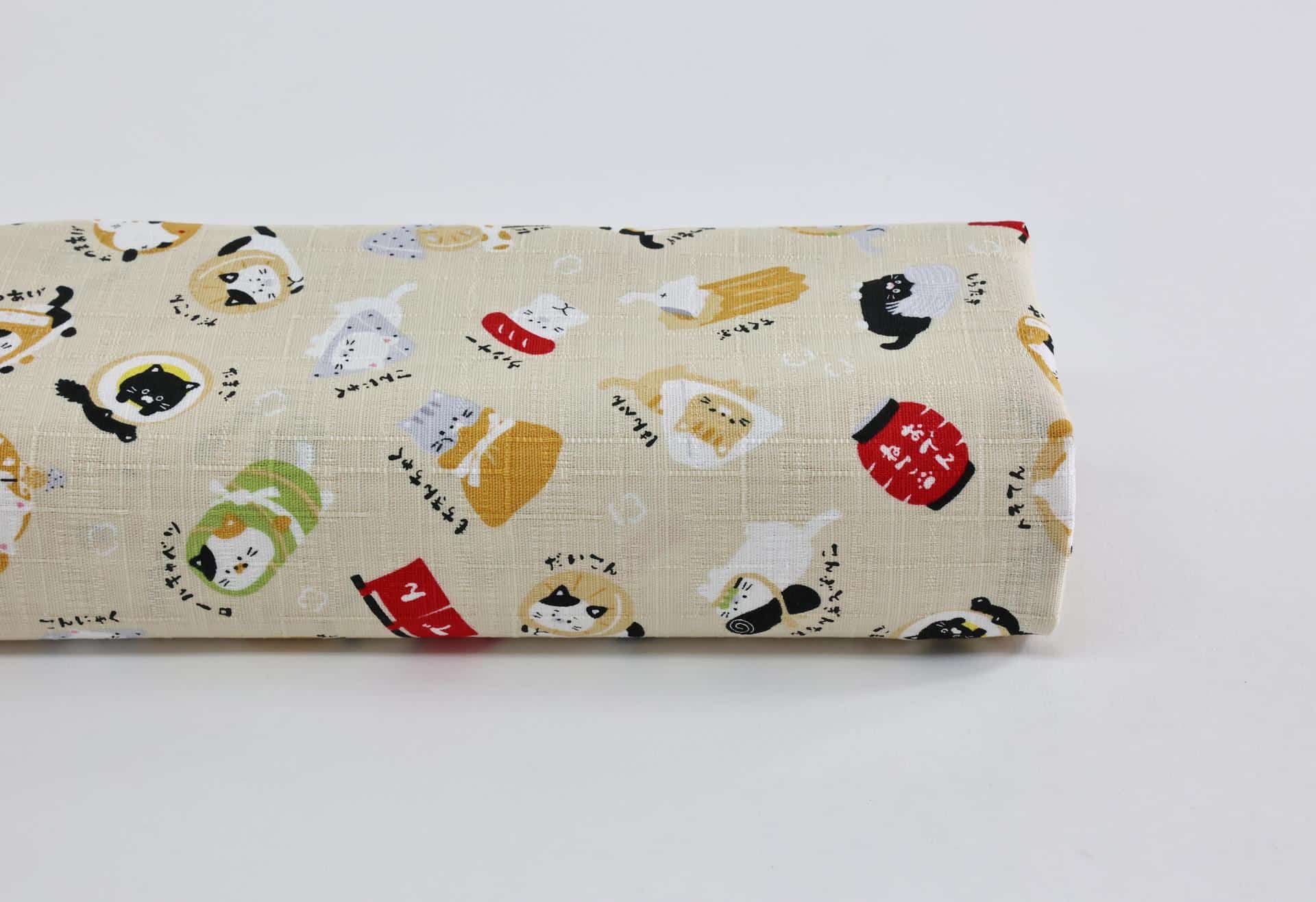 Japanese kawaii Oden Neko fabric cream background