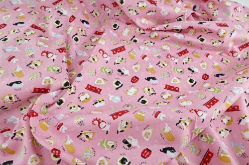 Japanese kawaii Oden Neko fabric pink background