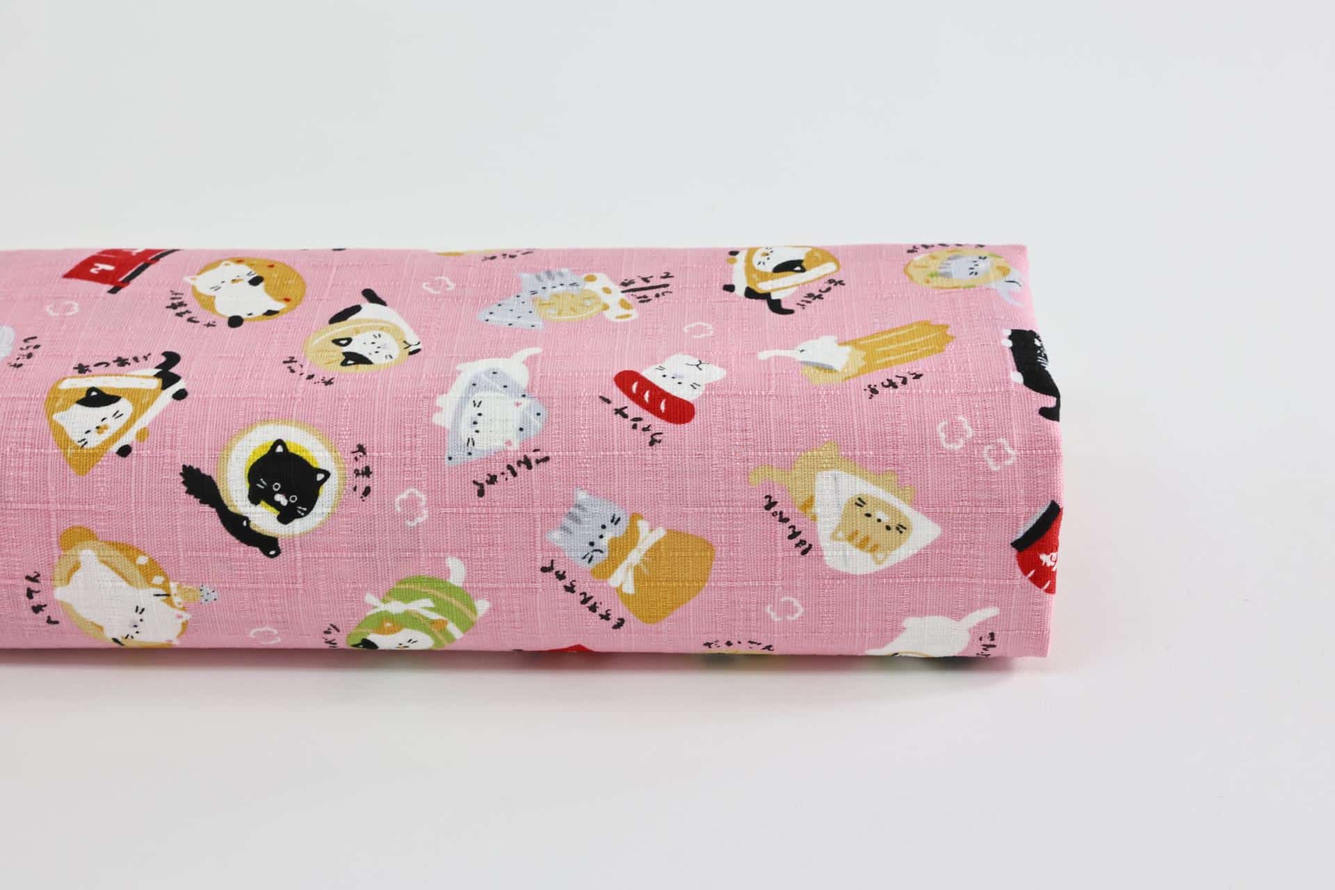 Japanese kawaii Oden Neko fabric pink background