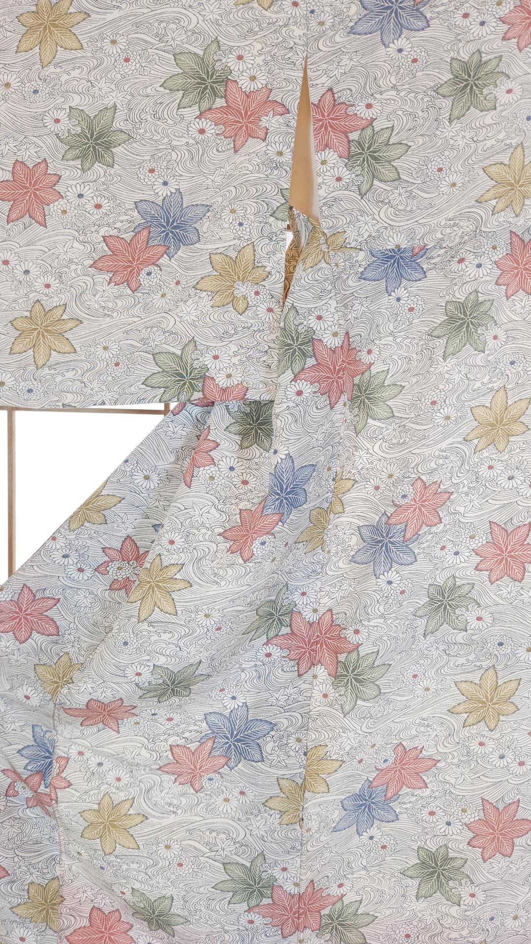 Kimono Komon with colorful Momiji leaves