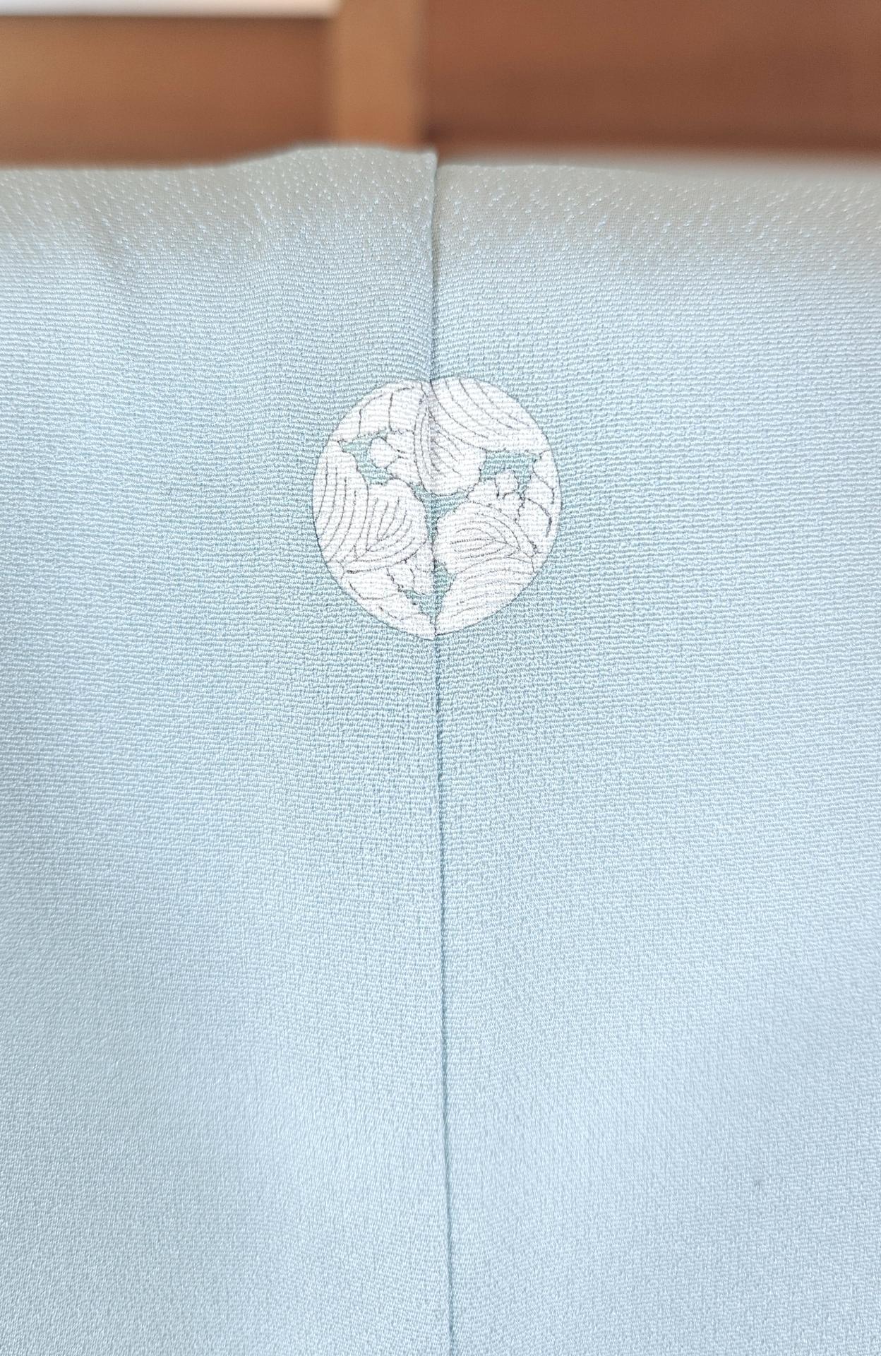 Light blue-grey Tomesode with golden fans