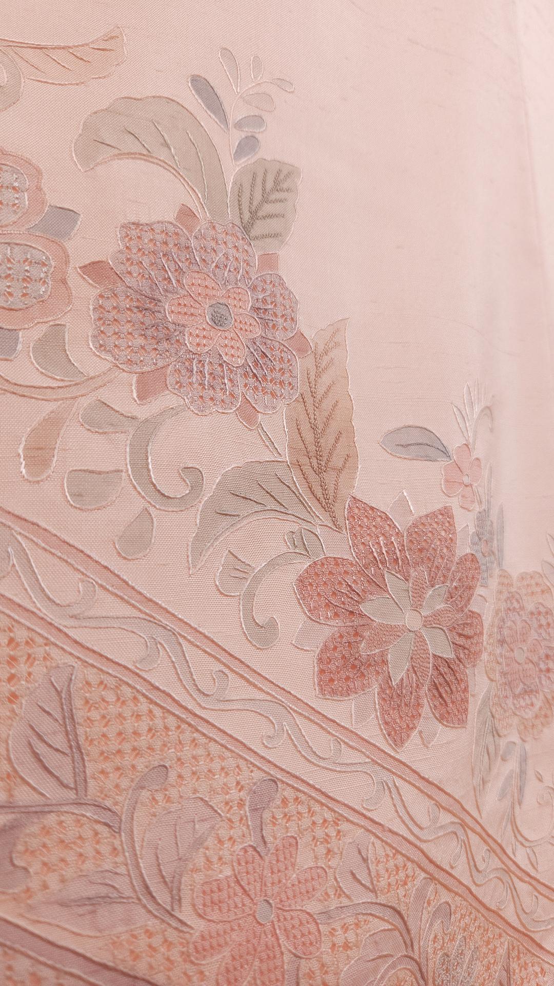 Light pink Houmongi with floral embroidery