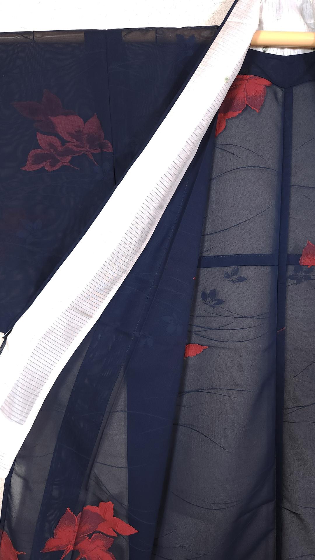 Lightweight summer Kimono navy blue with flowers pattern