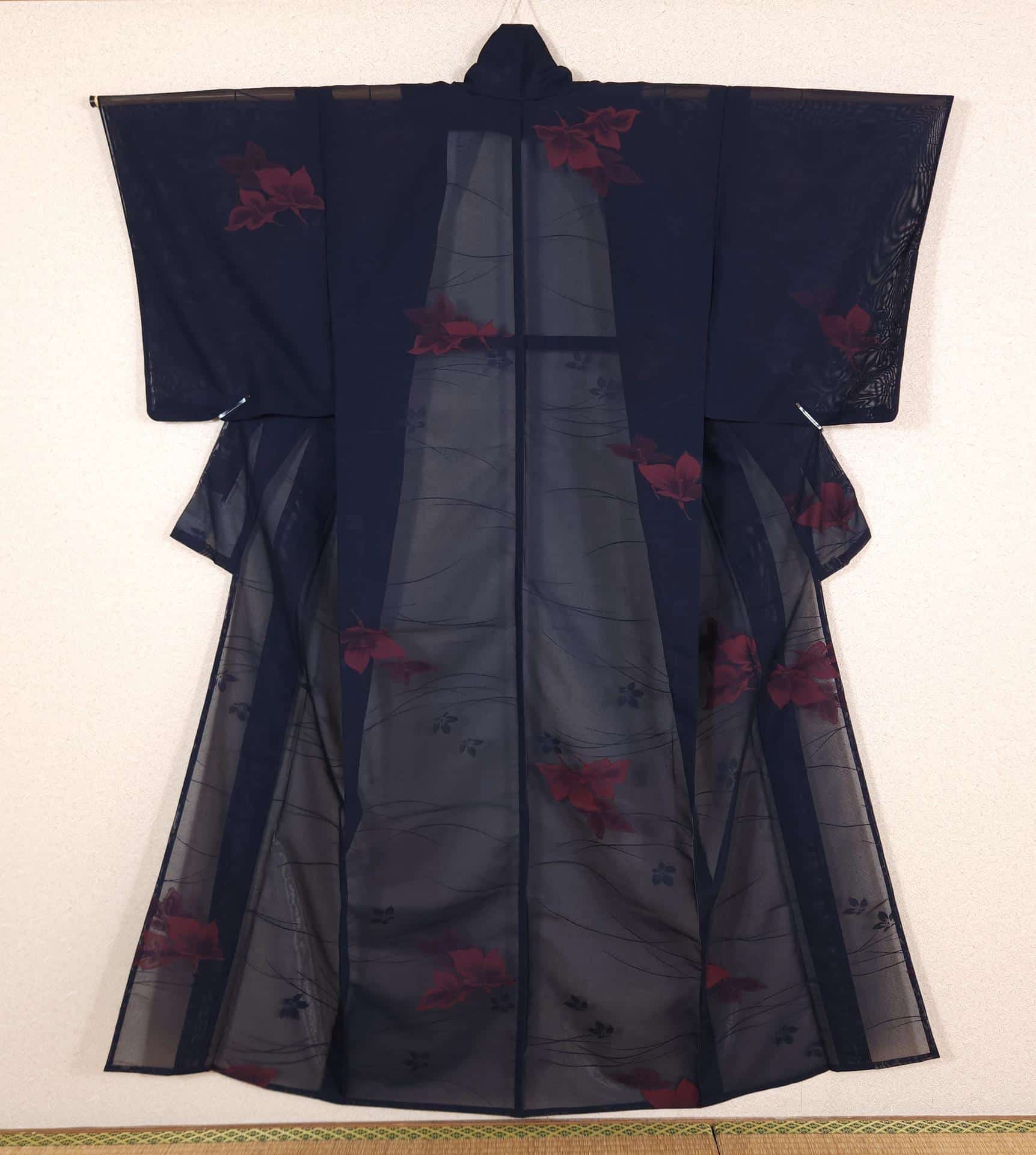 Lightweight summer Kimono navy blue with flowers pattern