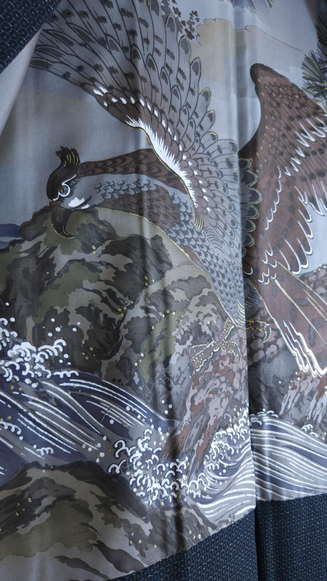 Men’s navy blue haori with eagle lining