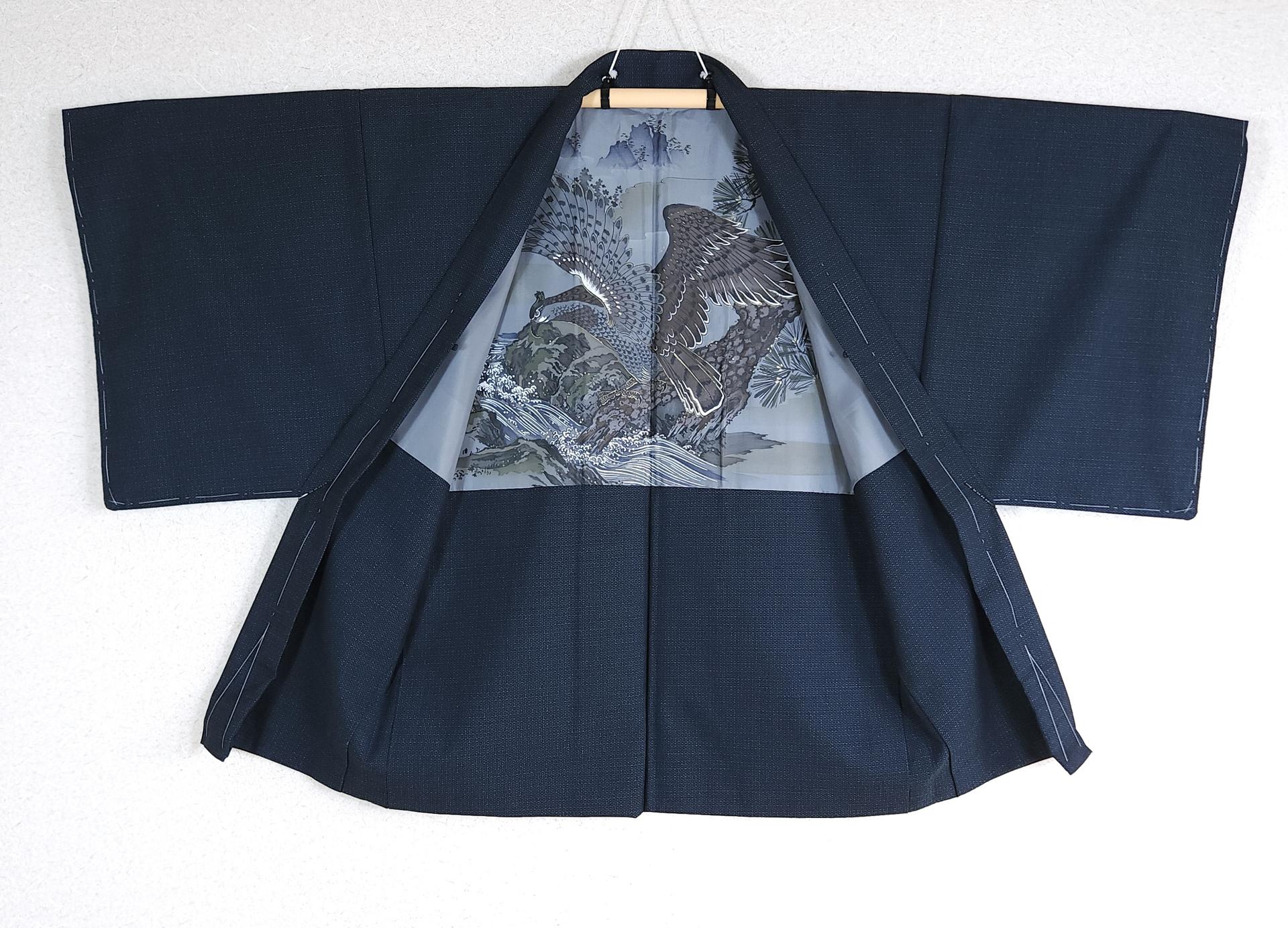 Men’s navy blue haori with eagle lining