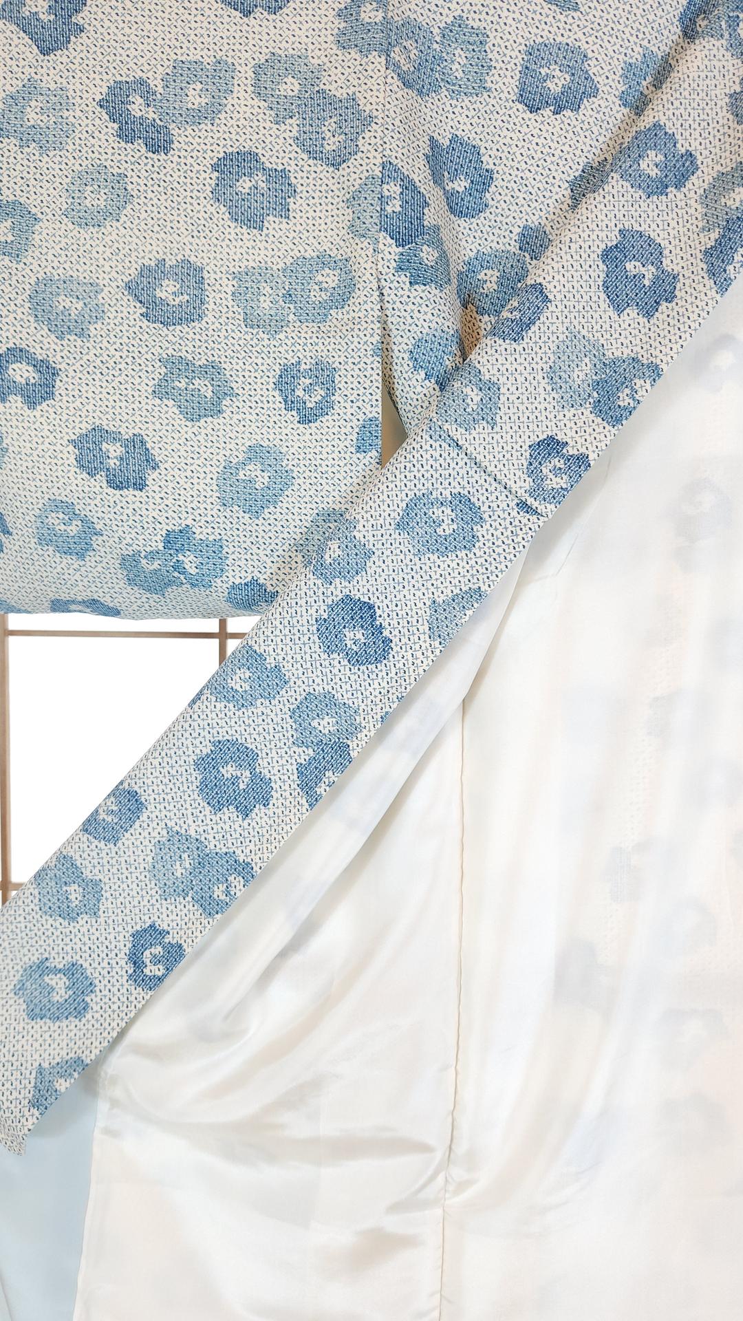 Off-white Komon Kimono with blue flowers