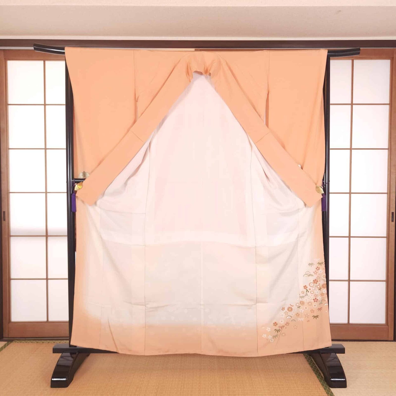 Peach Ō-Furisode with golden carts