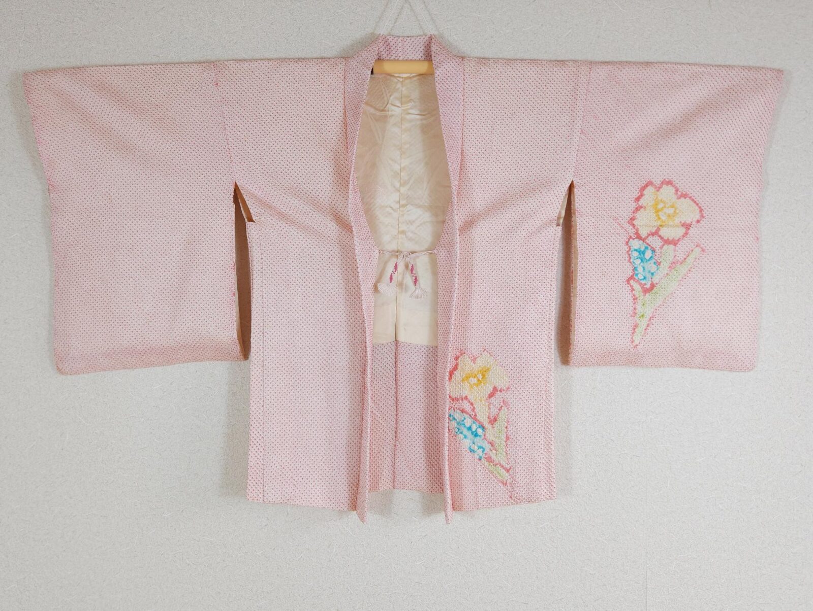 Pink Shibori Haori with colorful flowers