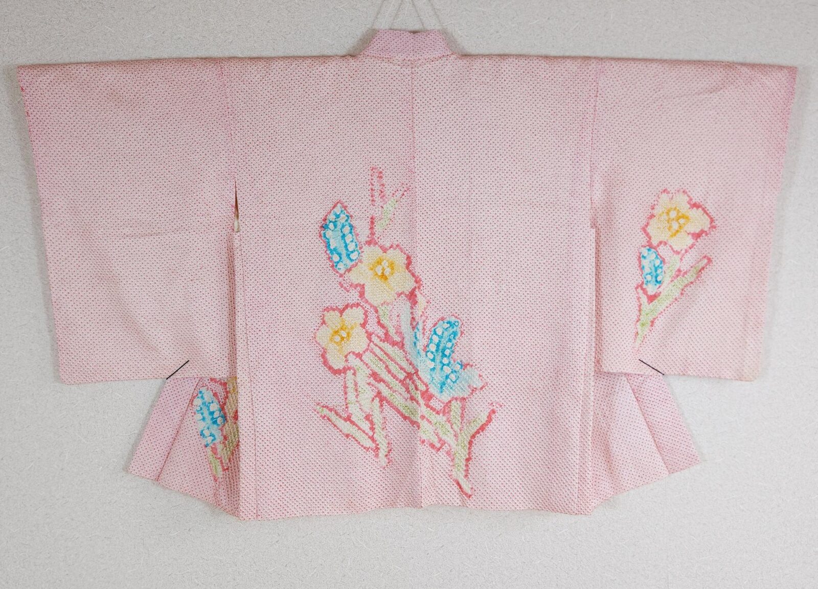 Pink Shibori Haori with colorful flowers