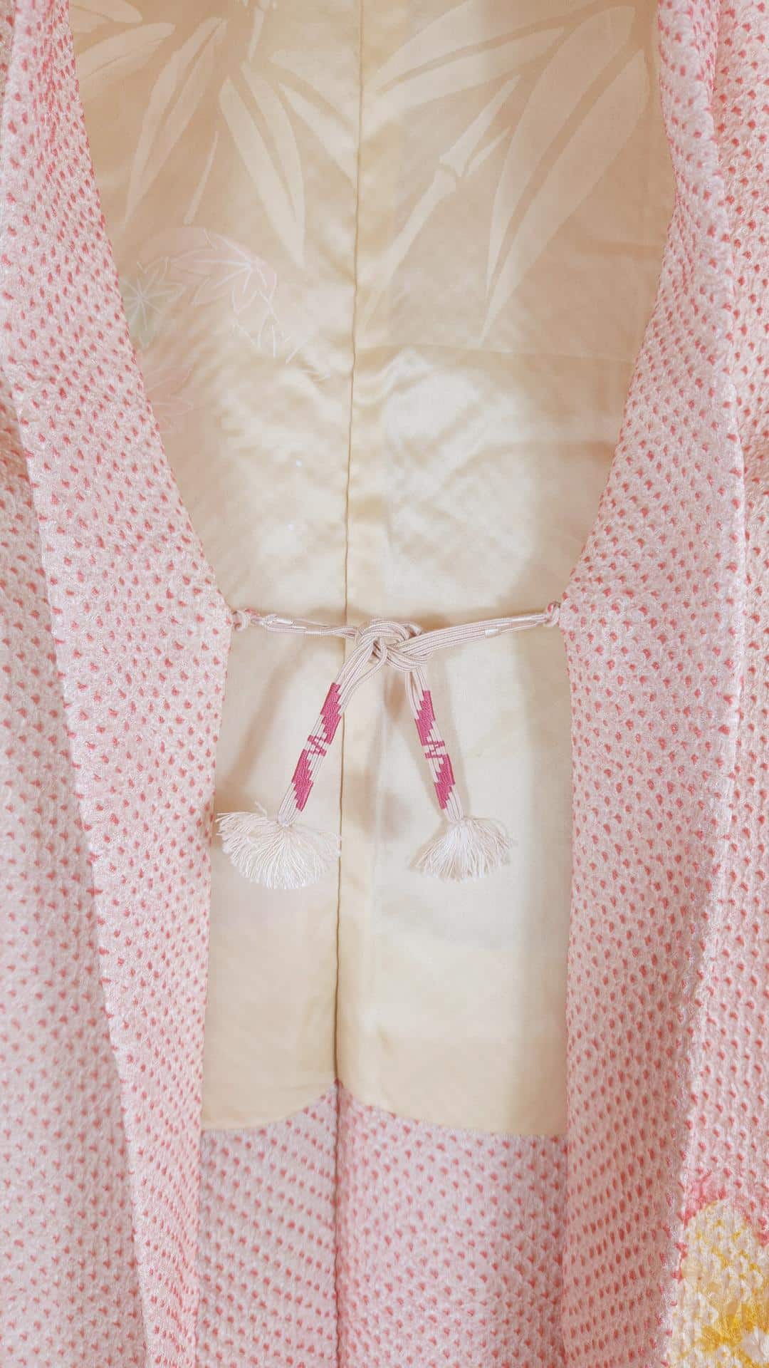 Pink Shibori Haori with colorful flowers