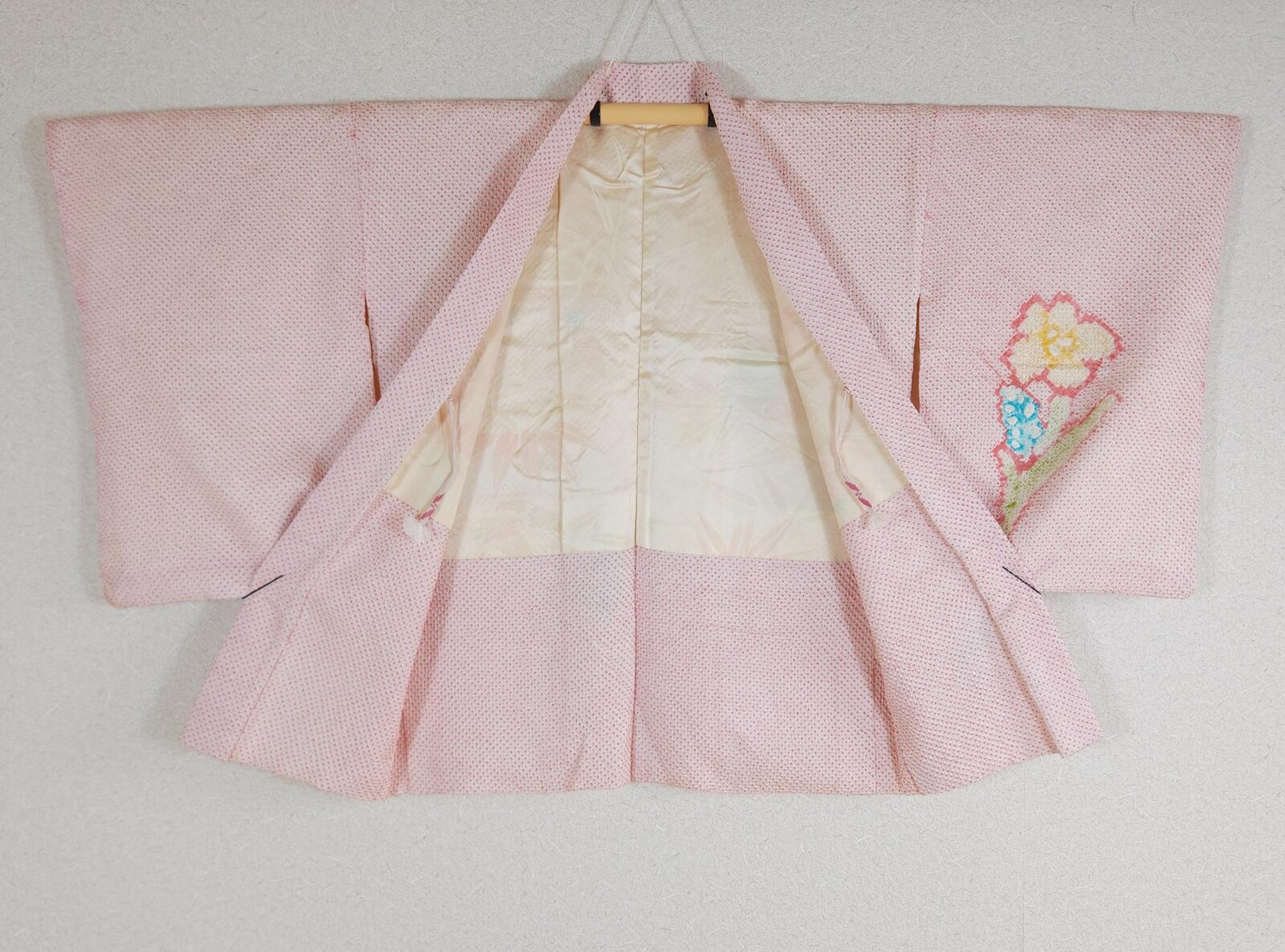 Pink Shibori Haori with colorful flowers
