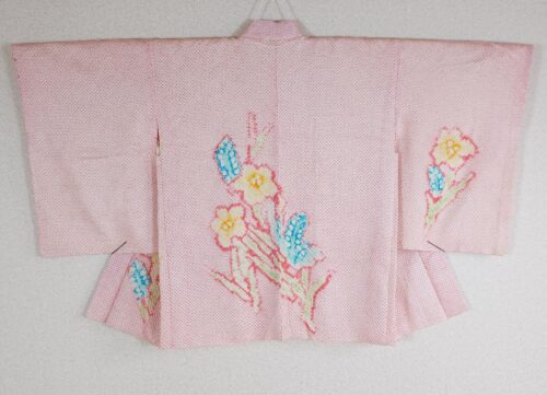 Pink Shibori Haori with colorful flowers