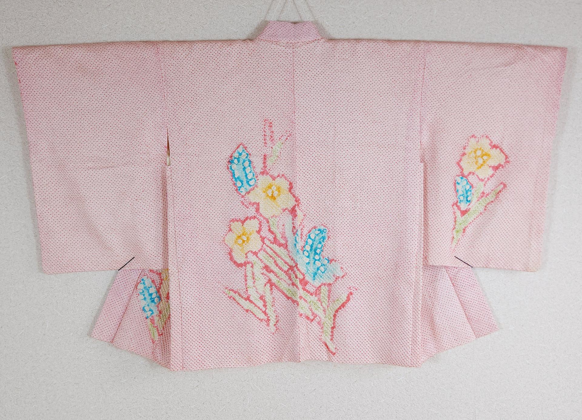 Pink Shibori Haori with colorful flowers