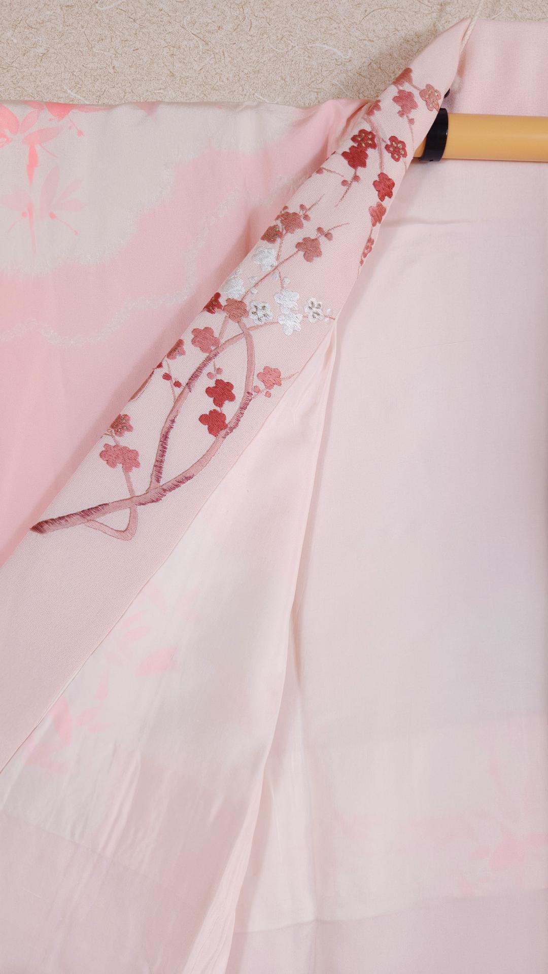 Pink Shibori Nagajuban with embroidered collar