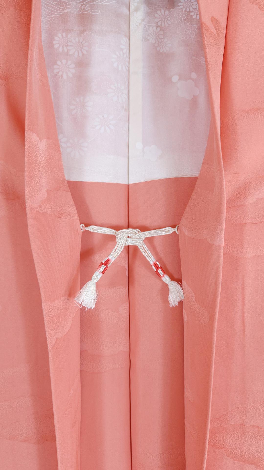 Salmon pink cloud-brocade Haori