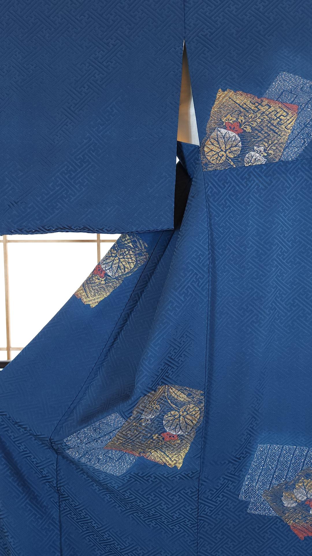 Teal blue Kimono with gold accents