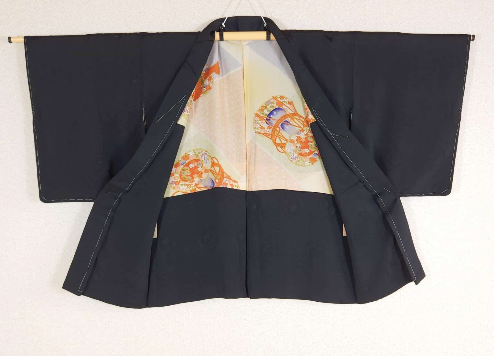 Vintage black brocade Haori with Tsuzumi lining