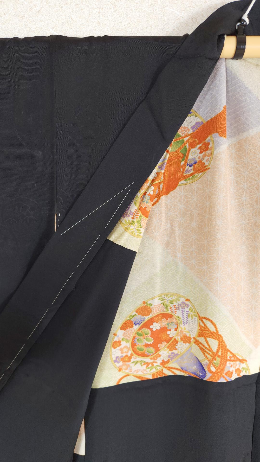 Vintage black brocade Haori with Tsuzumi lining