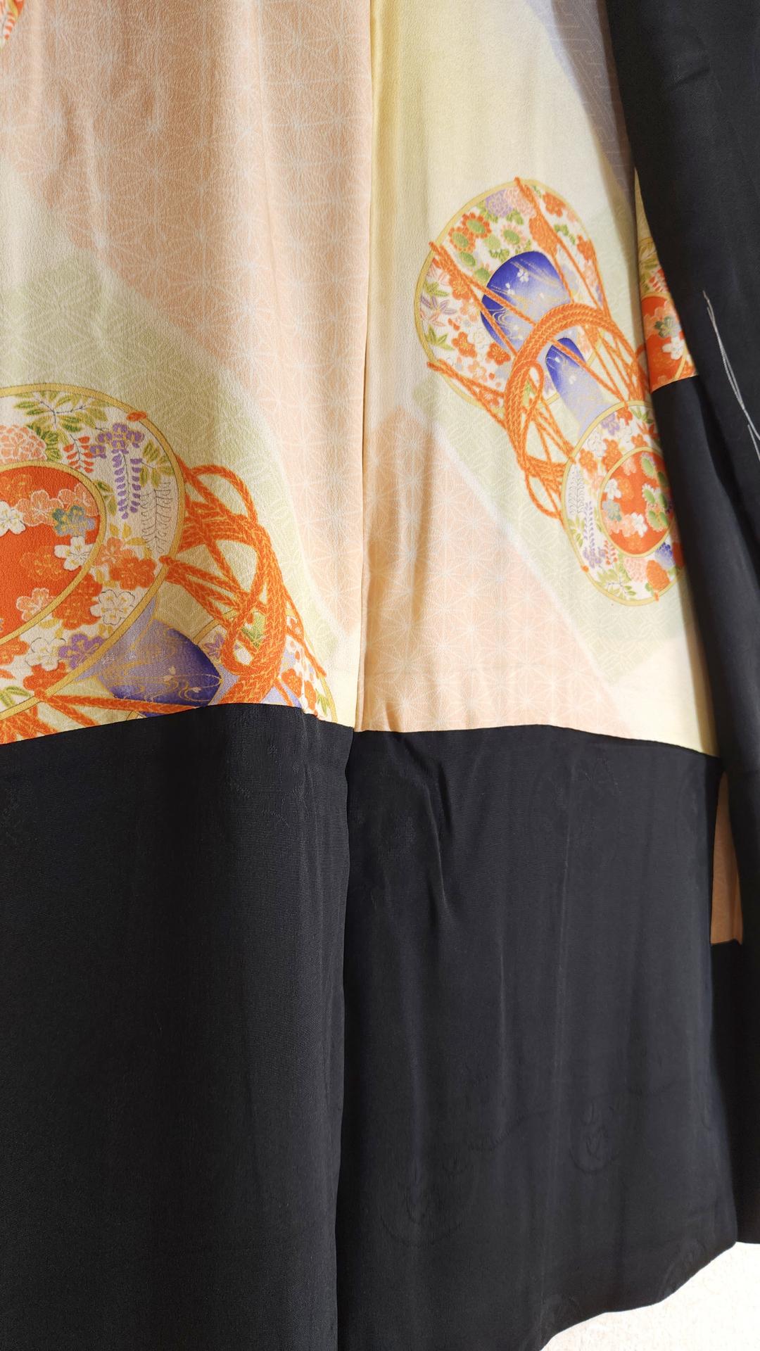 Vintage black brocade Haori with Tsuzumi lining