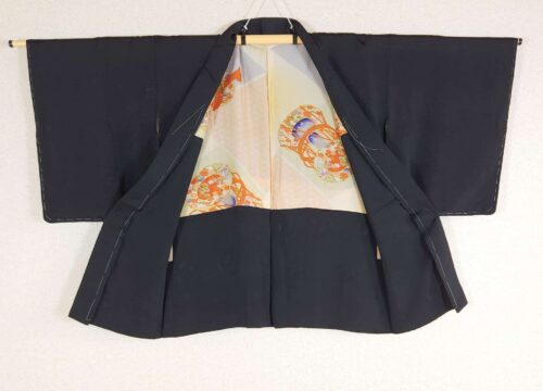 Vintage black brocade Haori with Tsuzumi lining