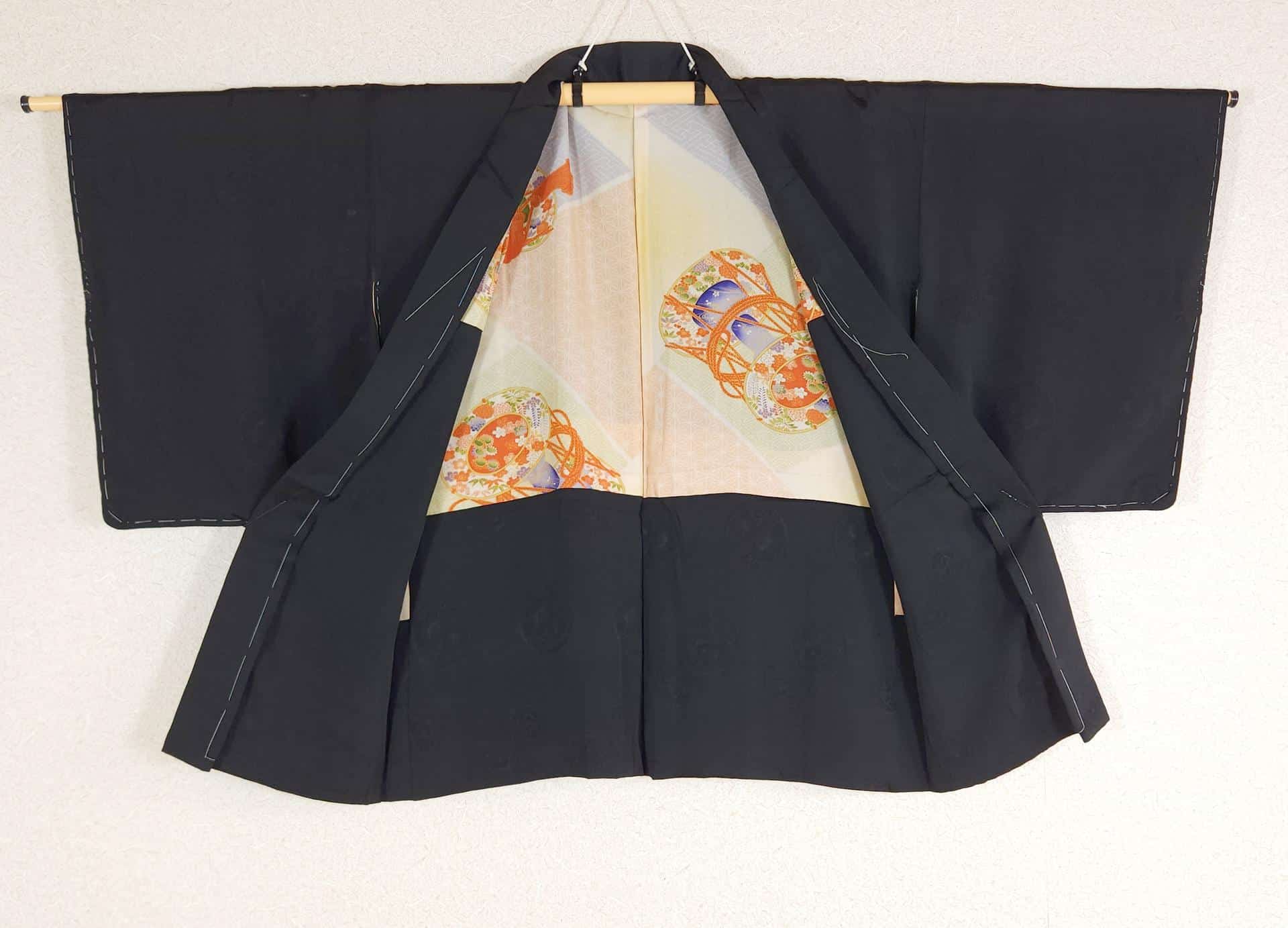 Vintage black brocade Haori with Tsuzumi lining