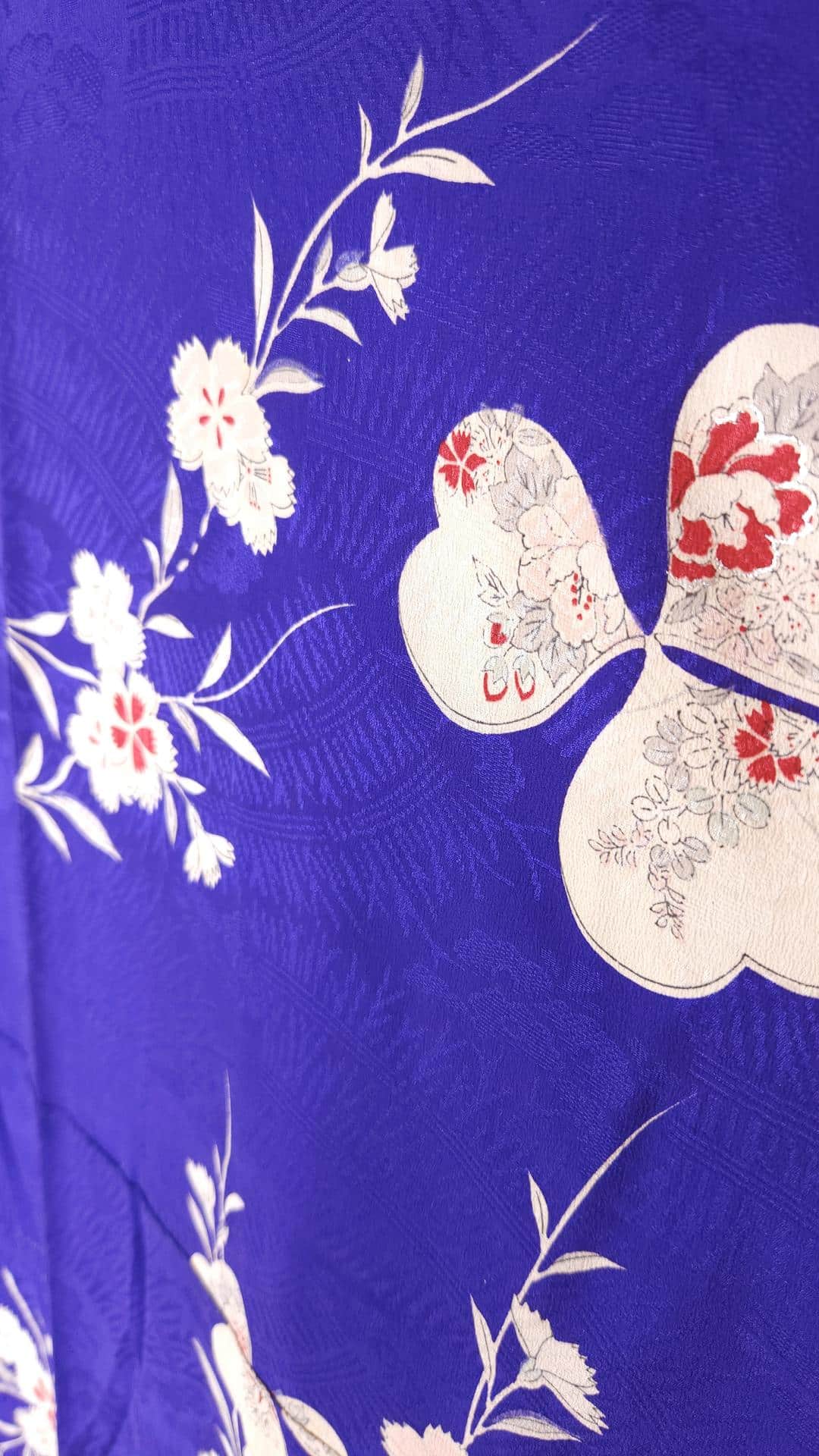 Vintage royal blue Komon Kimono with flowers