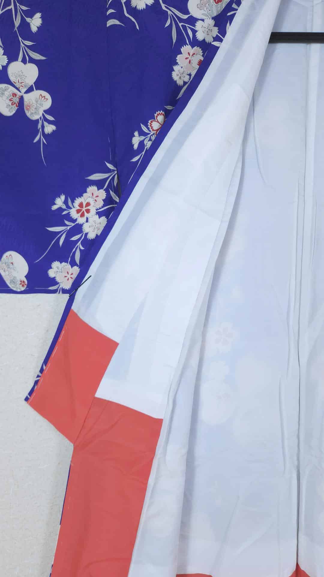 Vintage royal blue Komon Kimono with flowers