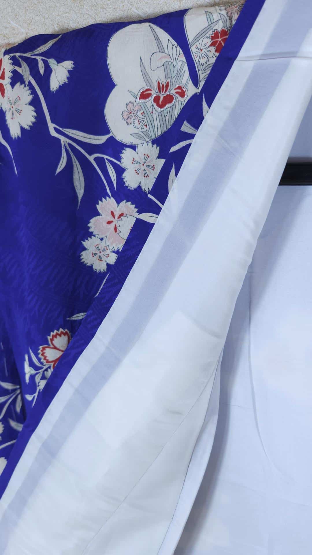 Vintage royal blue Komon Kimono with flowers
