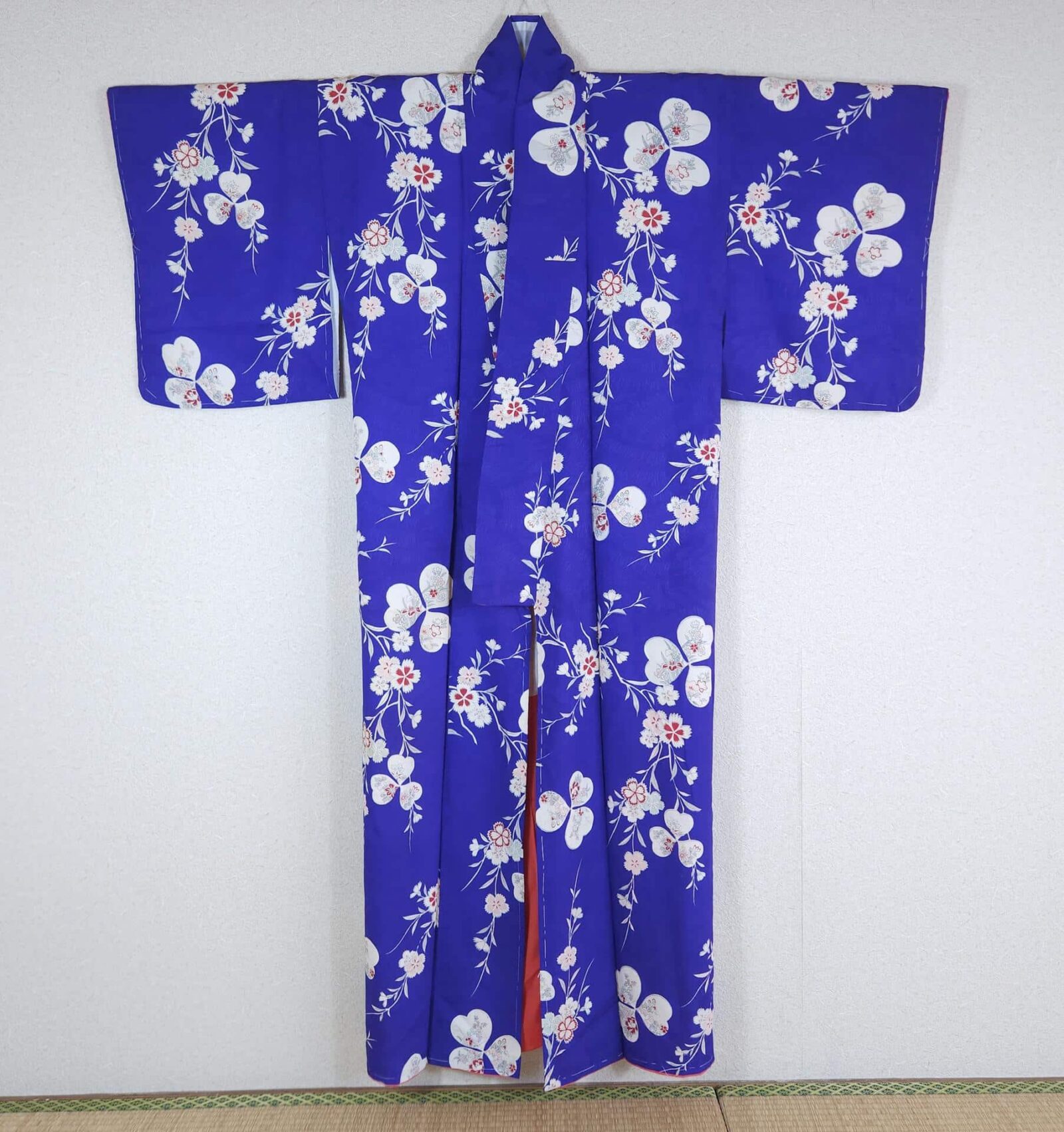 Vintage royal blue Komon Kimono with flowers