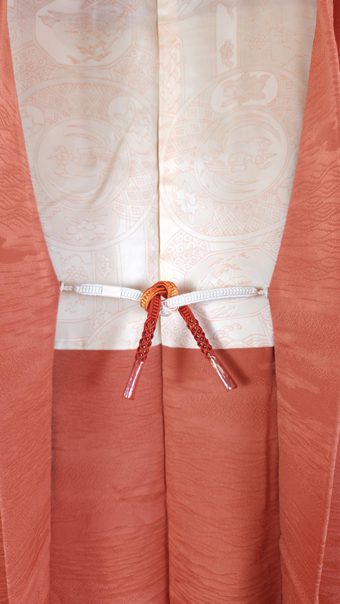 Brick-orange brocade Haori decorated black leaves