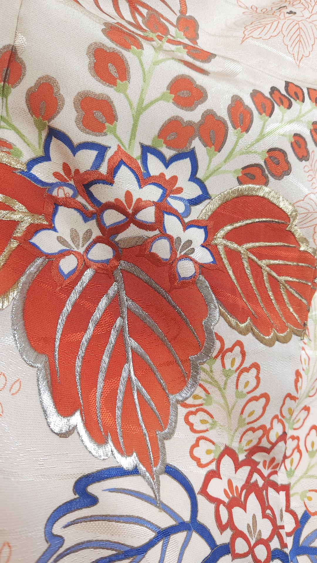 Cream Furisode with red flowers and embroidery