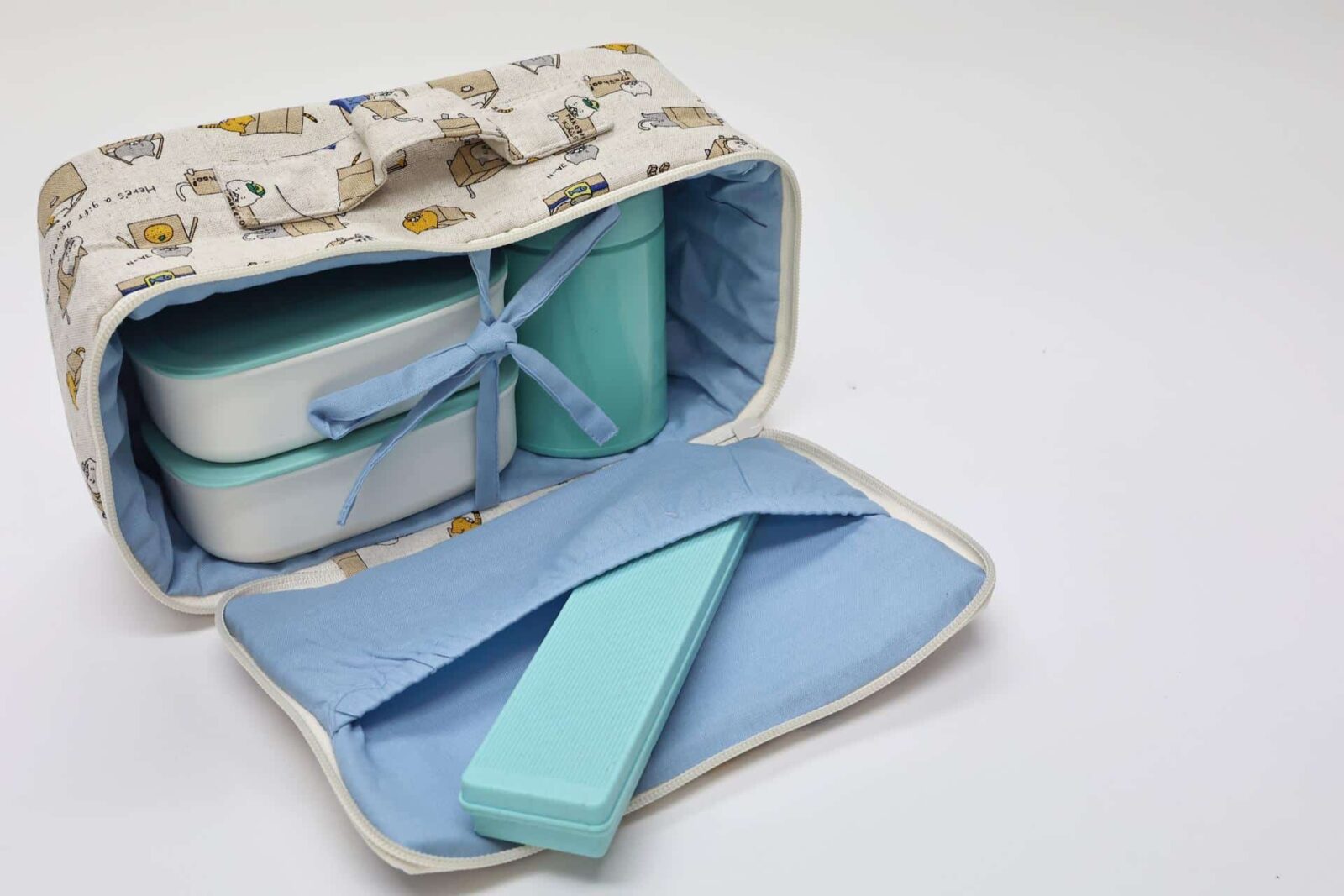 Cute Bento lunch bag Handmade - Cat Box