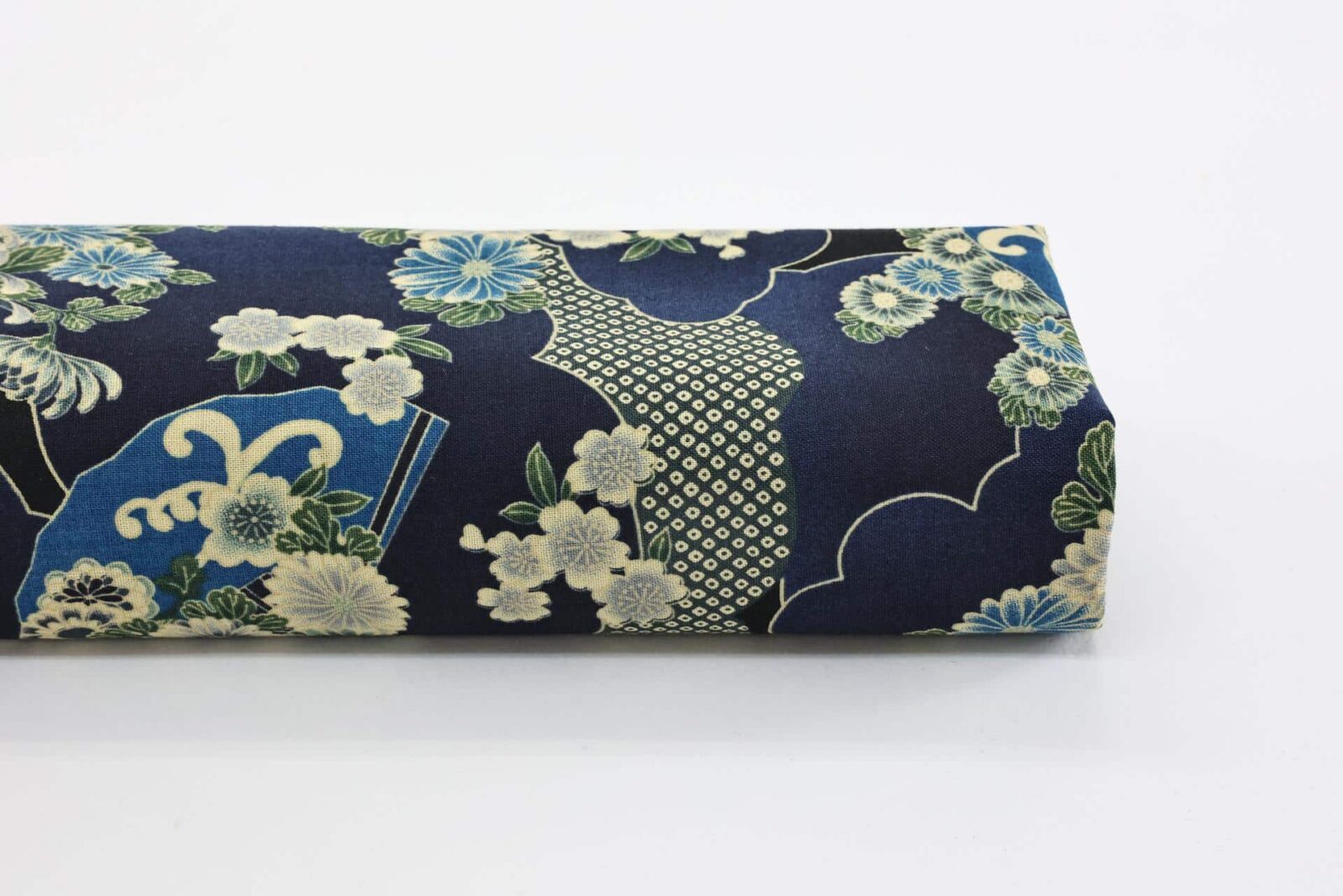 Japanese fabric flowers and clouds navy blue