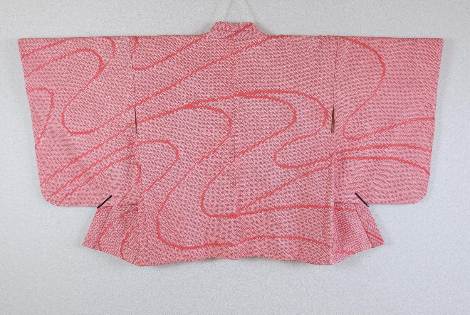 Orange-red Shibori Haori with Kawa motif